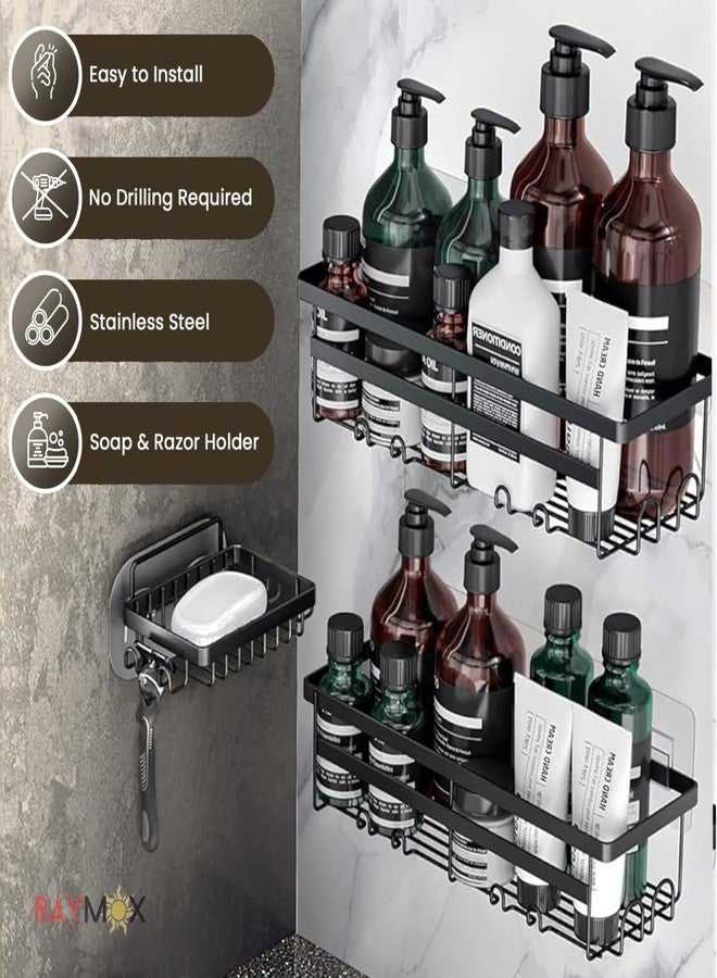 RAYMOX 5 in 1 Self Adhesive Shelf Organizer Combo/Metal Racks and Shelves for Wall/Stand for Bathroom Without Drill/Soap Holder with Tooth Brush Holder/Bathroom Accessories (Black) - Image 3